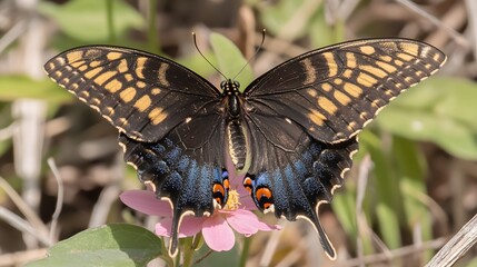 Fototapeta premium Spectacular Eastern Tiger Swallowtail Butterfly on Pink Flower