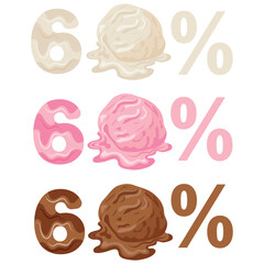 template of discount options for sale namely 60 percent with melting ice cream scoops, melting discounts
