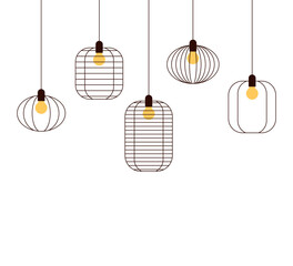 Loft lamps in Asian style, set of icons
