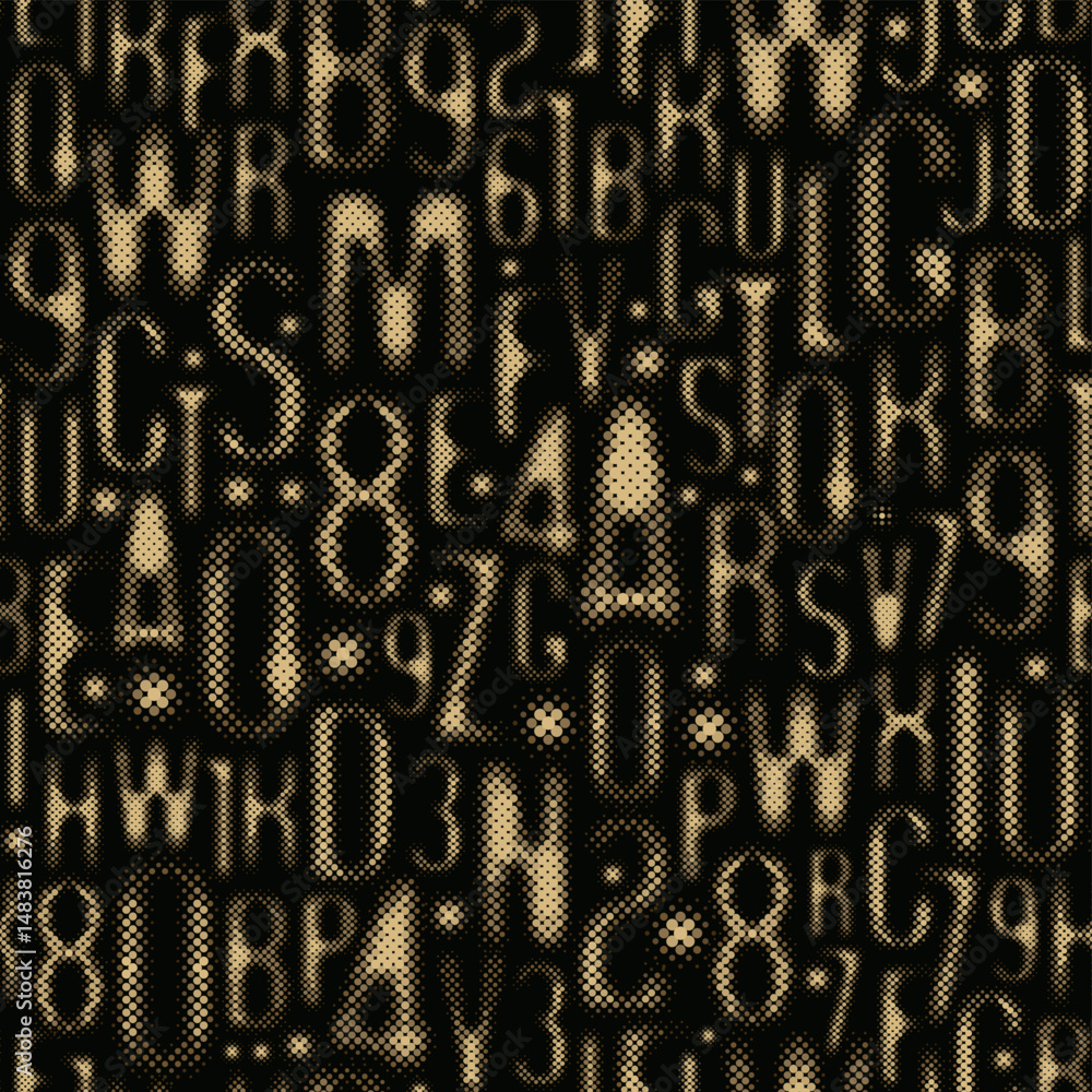 Poster seamless pattern with a font consisting of dots. on the theme of matrix print, computer games, digit