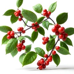 Coffee Plants Vector Clipart, Isolated Botanical Illustration, Green Leaves and Red Coffee Cherries, Modern Flat Design