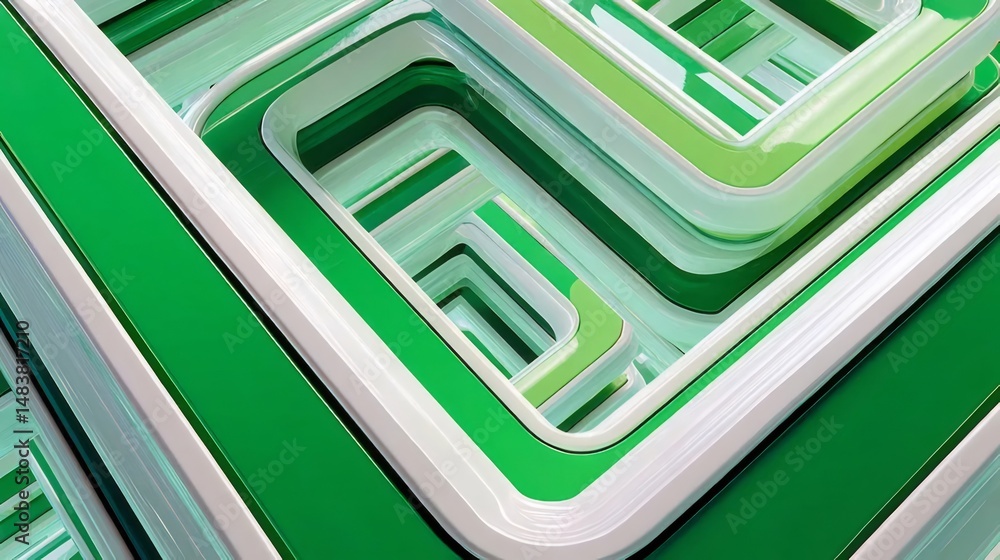 Aufkleber 鮮やかな緑と白の抽象的な幾何学的パターン構造 3d レンダリング背景アート