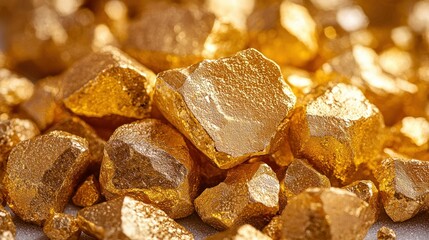 Golden nuggets metallic luster close-up