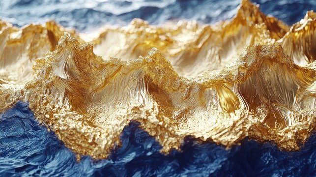 Golden ridges meet blue depths in textured formation