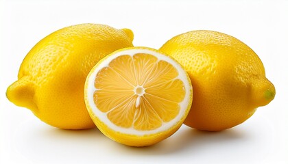 lemon isolated on white or transparent background three lemon fruits whole and cut half
