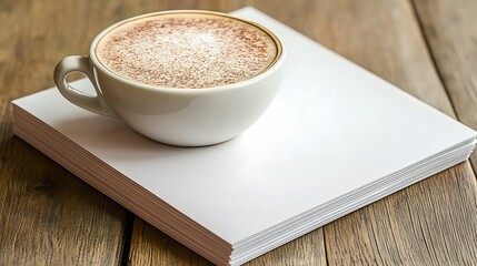 Cappuccino Coffee Cup on Stack of Papers Mockup