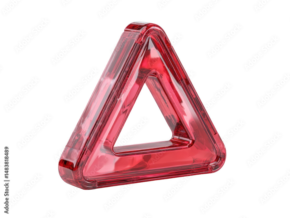 Poster red transparent triangle shape isolated on black background close up