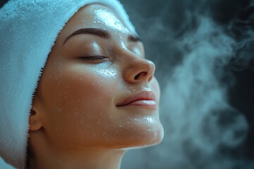 Beautiful woman on ozone therapy with facial steamer in beauty salon