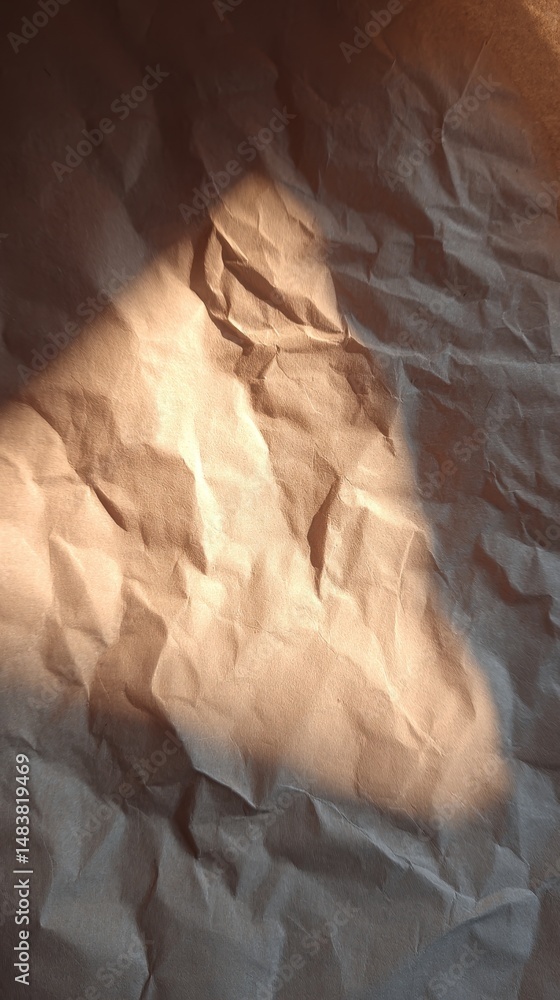 Poster crumpled paper texture with soft light and shadow play, ideal for creative backgrounds and artistic 