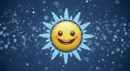 Winter Sun Emoji with Snowflake Rays