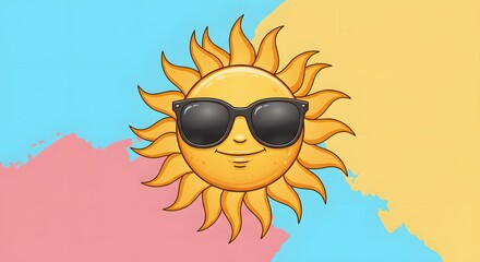Fototapeta premium Cool Cartoon Sun with Sunglasses Illustration