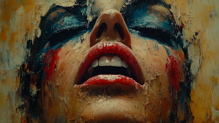 Expressive Oil Painting of a Woman's Face in Ecstasy