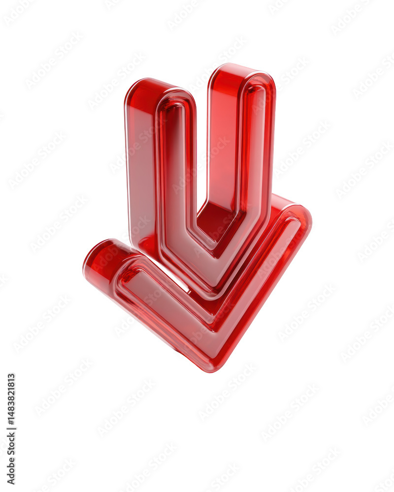 Aufkleber glossy red arrow pointing down isolated on transparent background.