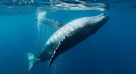 Fototapeta premium Humpback Whale Gracefully Swimming Underwater