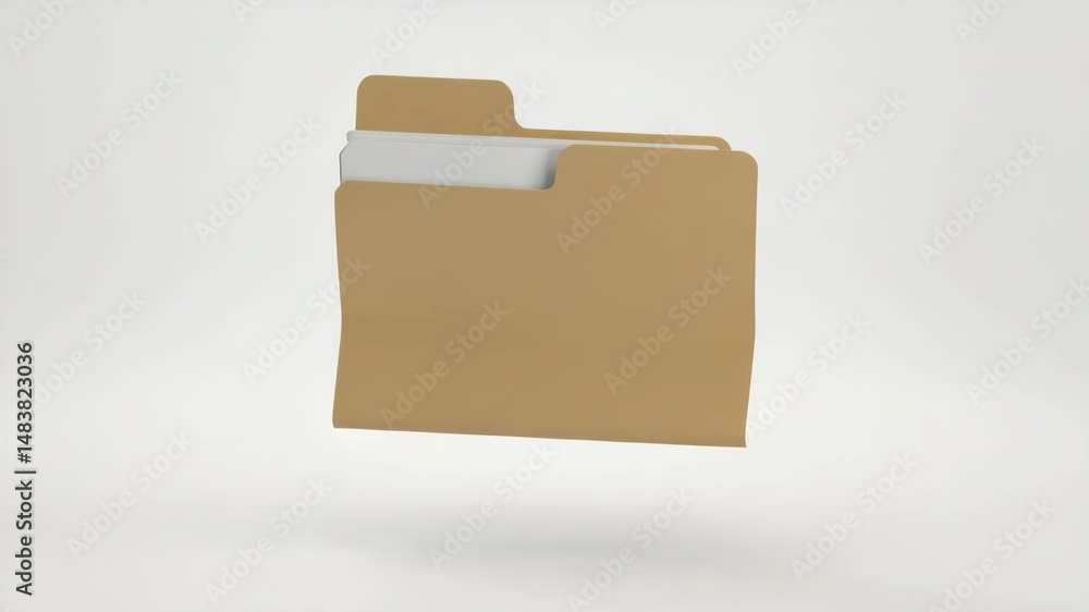 Poster a brown folder with white pages is open and the pages are visible. the folder is empty