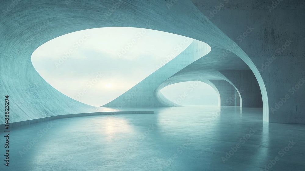 Poster soft lighting over empty minimalist concrete environment, abstract architecture