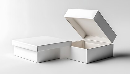 Minimalist White Box Mockup – Open and Closed Packaging Design Display on Clean Background

