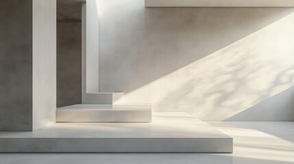 Obraz premium Smooth cement platform in minimalist white space, architectural concept art 