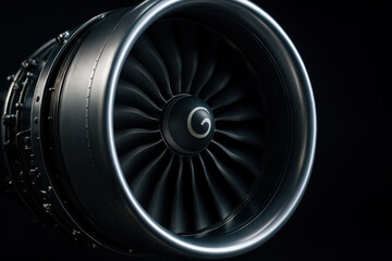 Jet engine on black background.