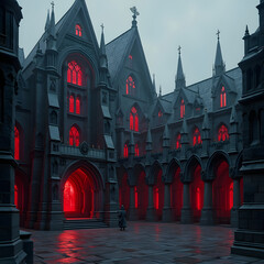 An enchanted forest where the trees are made of glass and their branches glow with bioluminescence, casting vibrant hues of blue and green across a mist-covered path 
