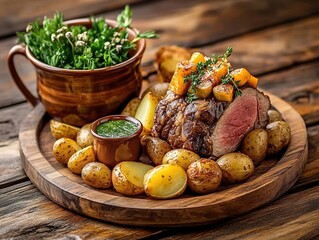 Grilled Steak with Roasted Potatoes and Vegetables