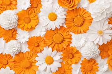 Orange and White Paper Flowers Arranged Artistically