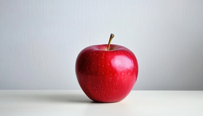 A single red apple on a white surface against a plain background