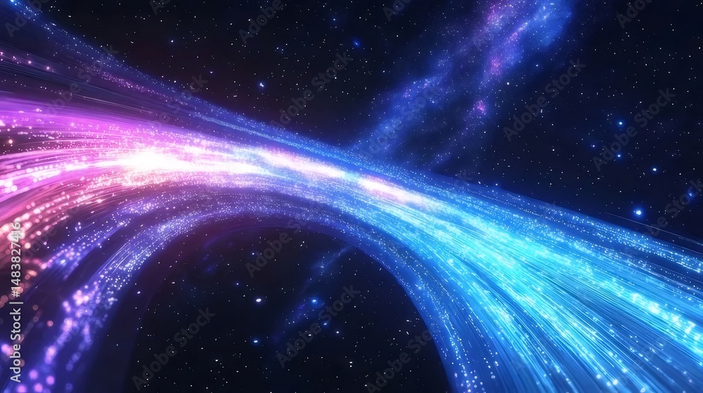 Poster ピンクと青の光線と星を持つ抽象的な宇宙銀河背景 デザイン