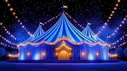Blue And White Striped Circus Tent At Night
