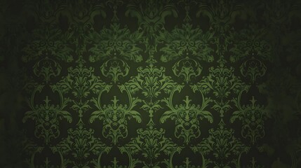 Elegant Dark Green Damask Pattern Wallpaper Background
