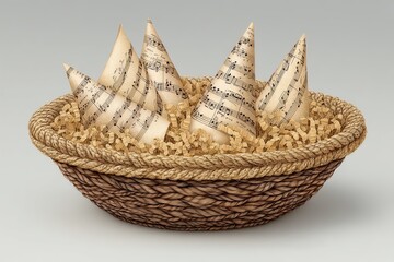 Obraz premium Artistic bowl with musical sails on a textured background.