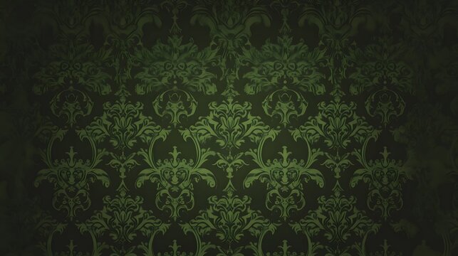 Fototapeta Elegant Dark Green Damask Pattern Wallpaper Background