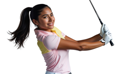 Professional Golfer Swinging Clubs On Green Course
