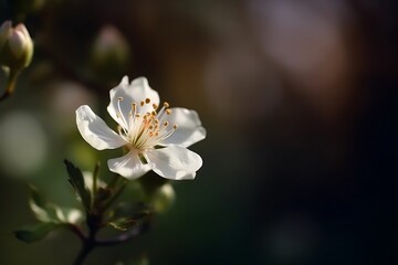 White flower blossoms in soft sunlight.