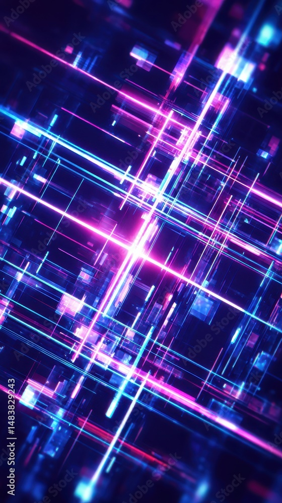 Poster vibrant digital lines and glowing patterns in abstract futuristic background with neon glow and ligh