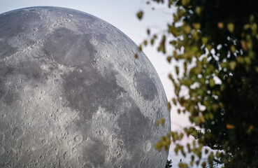 Large inflatable balloon - model of Moon at park near observatory