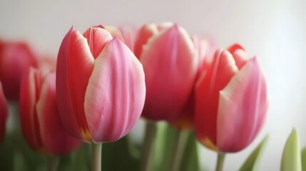 Naklejka premium Closeup Pink Tulips Spring Flowers Bouquet