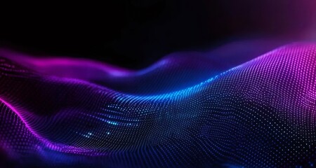 紫と青の抽象的な粒子の波状背景 未来的な技術データ視覚化