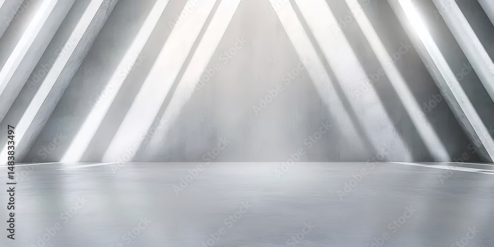 Poster コンクリートの壁と床の抽象的な光と影のデザインの背景 ミニマルな幾何学的なパターンが特徴のニュートラルなグレースケールの屋内空間