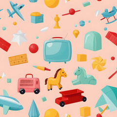 Nostalgic Retro Toys Seamless Pattern Vintage Playthings Background