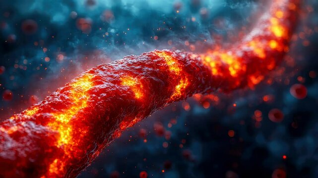 An artery clogged with glowing red plaque, symbolizing hyperlipidemia and cardiovascular disease