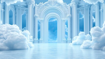 Heavenly White Columns Archway Gate Cloudscape