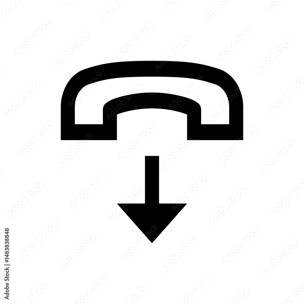 Poster phone receiver symbol with downward arrow indicating disconnection or ending a call represented simp