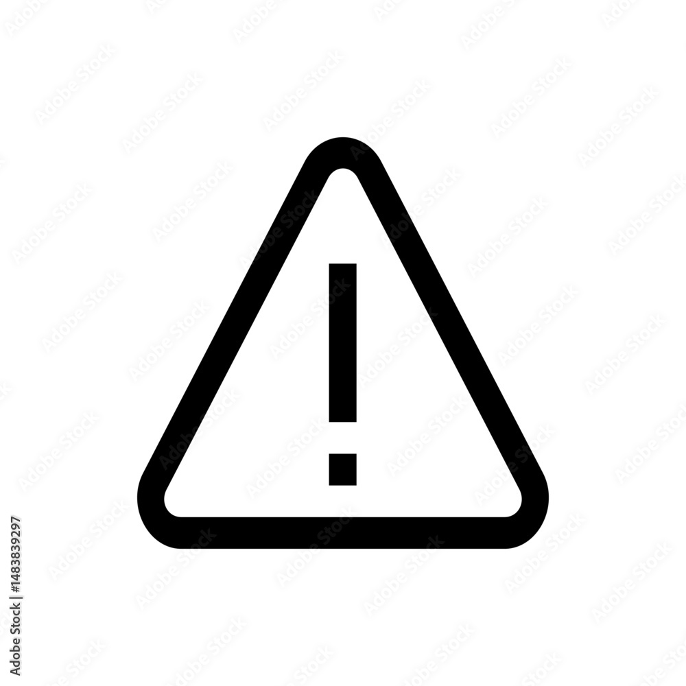 Poster an illustration of a simple triangle with rounded corners containing an exclamation mark in the cent