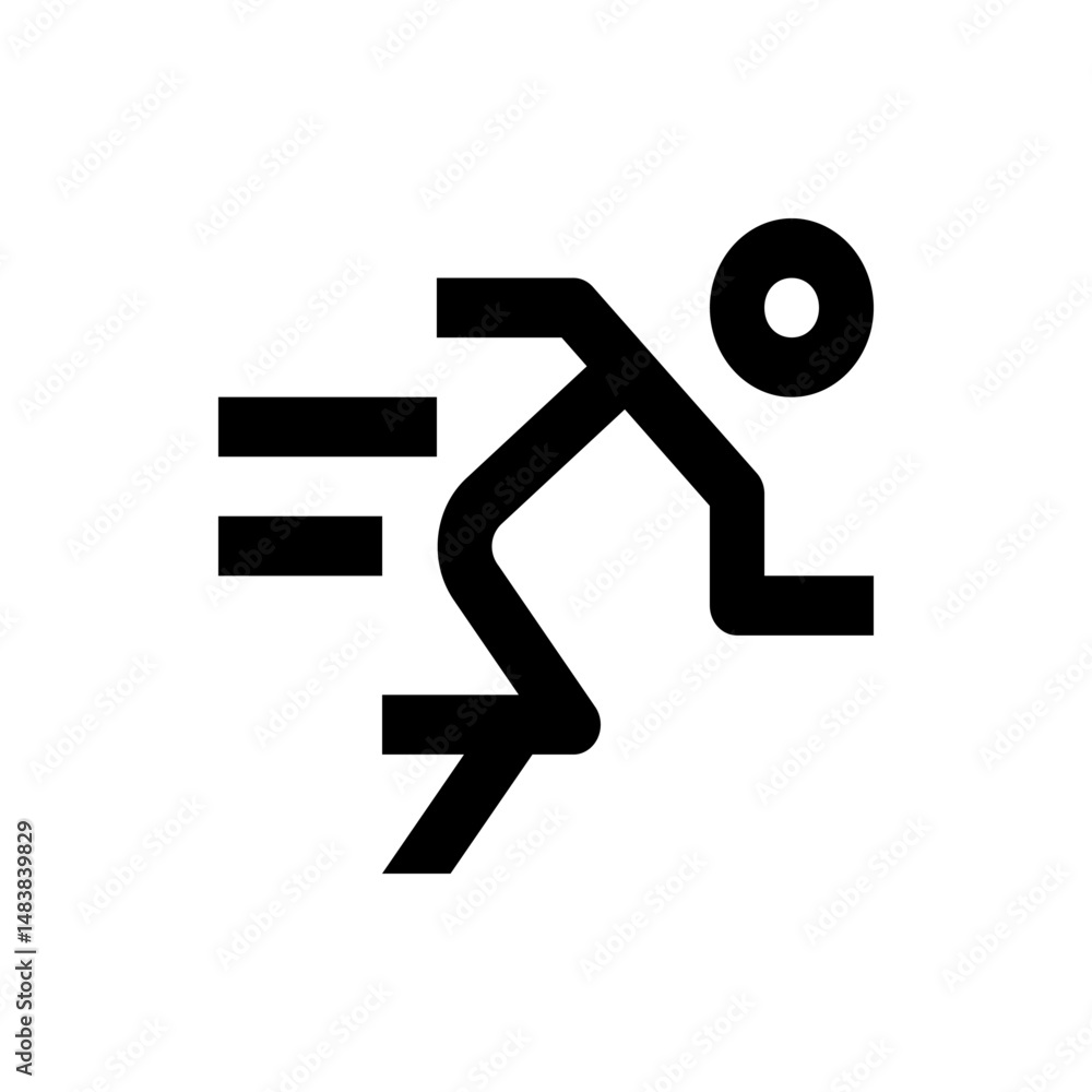 Poster stylized icon of a person running quickly with motion lines indicating speed and movement on a white