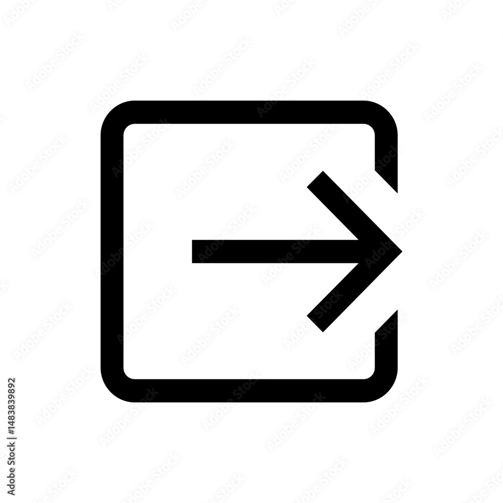 Poster black arrow pointing right inside a rounded square frame representing sign in or sign out interface 
