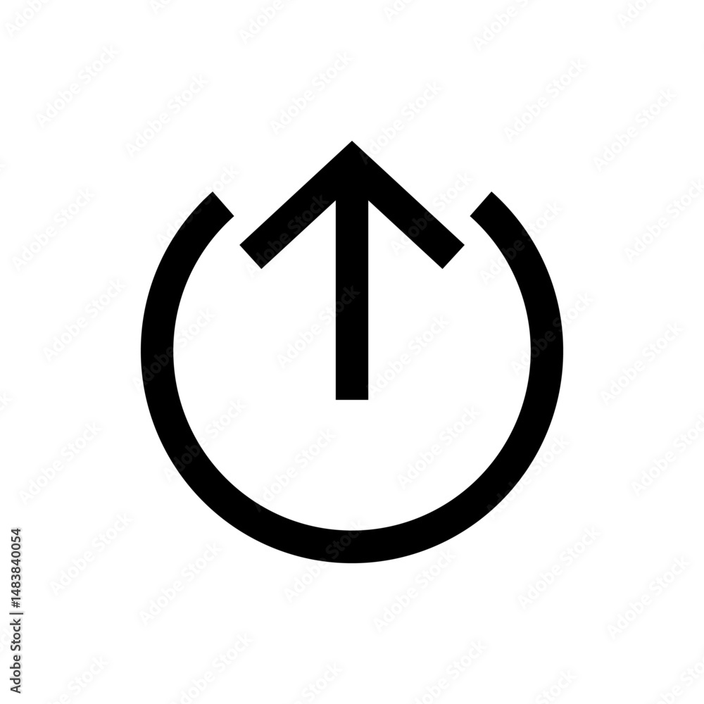 Poster an upward pointing arrow emerging from a broken circle in a simple black and white graphic design st