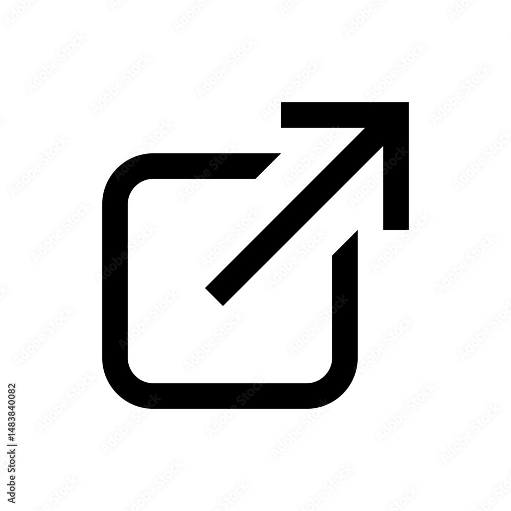 Poster a simple black external link icon featuring an arrow pointing out of a rounded square shape design e