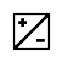 A square divided diagonally with a plus sign in the upper left and a minus sign in the lower right corner