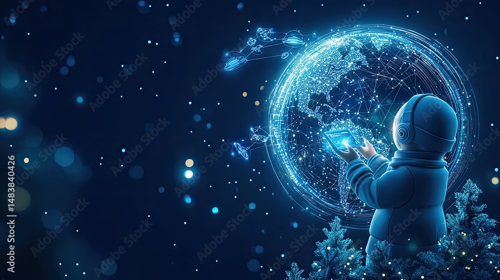 Aufkleber astronaut using technology to connect the global network